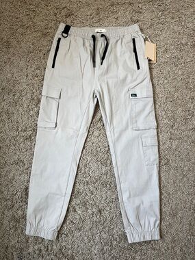 Men's Lightweight Beige Cargo Joggers with Elastic bottom Large